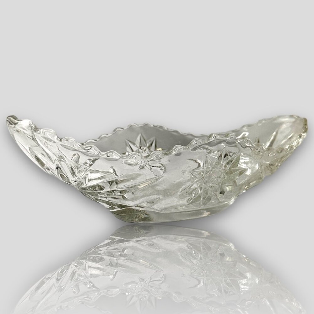 Vintage Elegant Crystal Clear Oval Star of David Glass Relish Boat EUC No Chips/